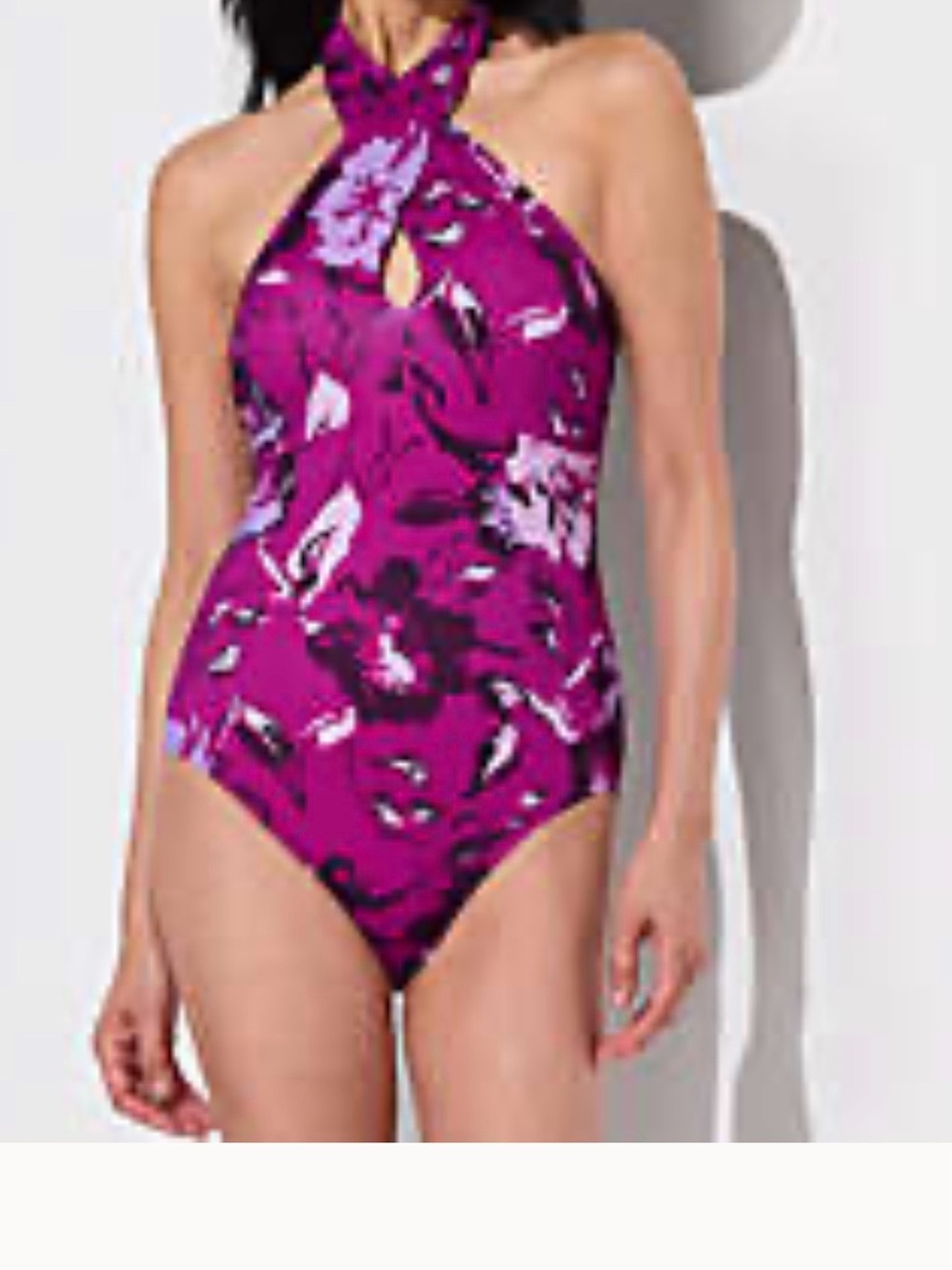Lands' End Magenta Floral Halter One-Piece Swimsuit